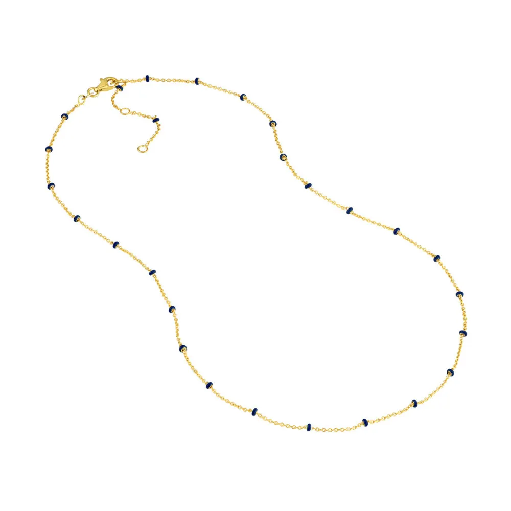 14k Gold Chain with Blue Enamel Stations