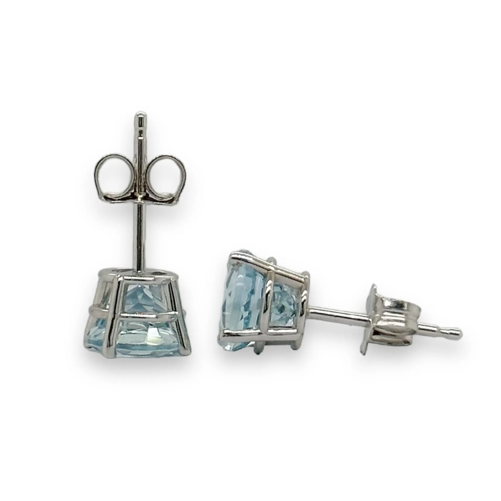 14K W Gold 1.50cttw 6mm Round Aquamarine Earrings