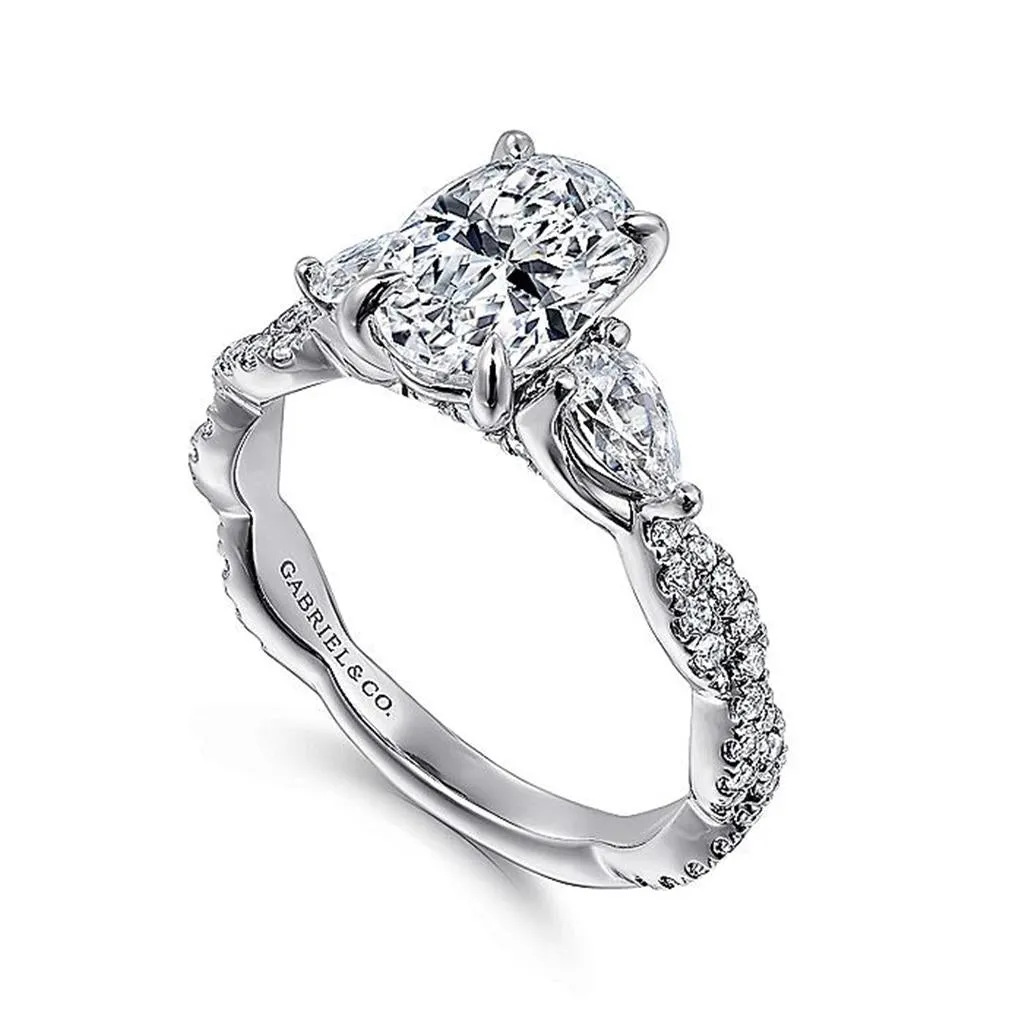 14K White Gold 'Alanna' Twisted Three Stone Oval Diamond Engagement Ring