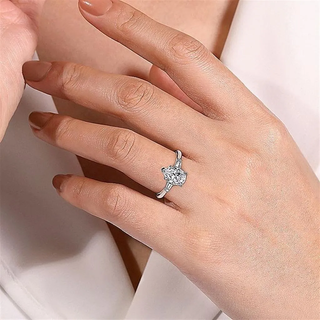 14K White Gold 'Louann' Three Stone Pear Diamond Engagement Ring