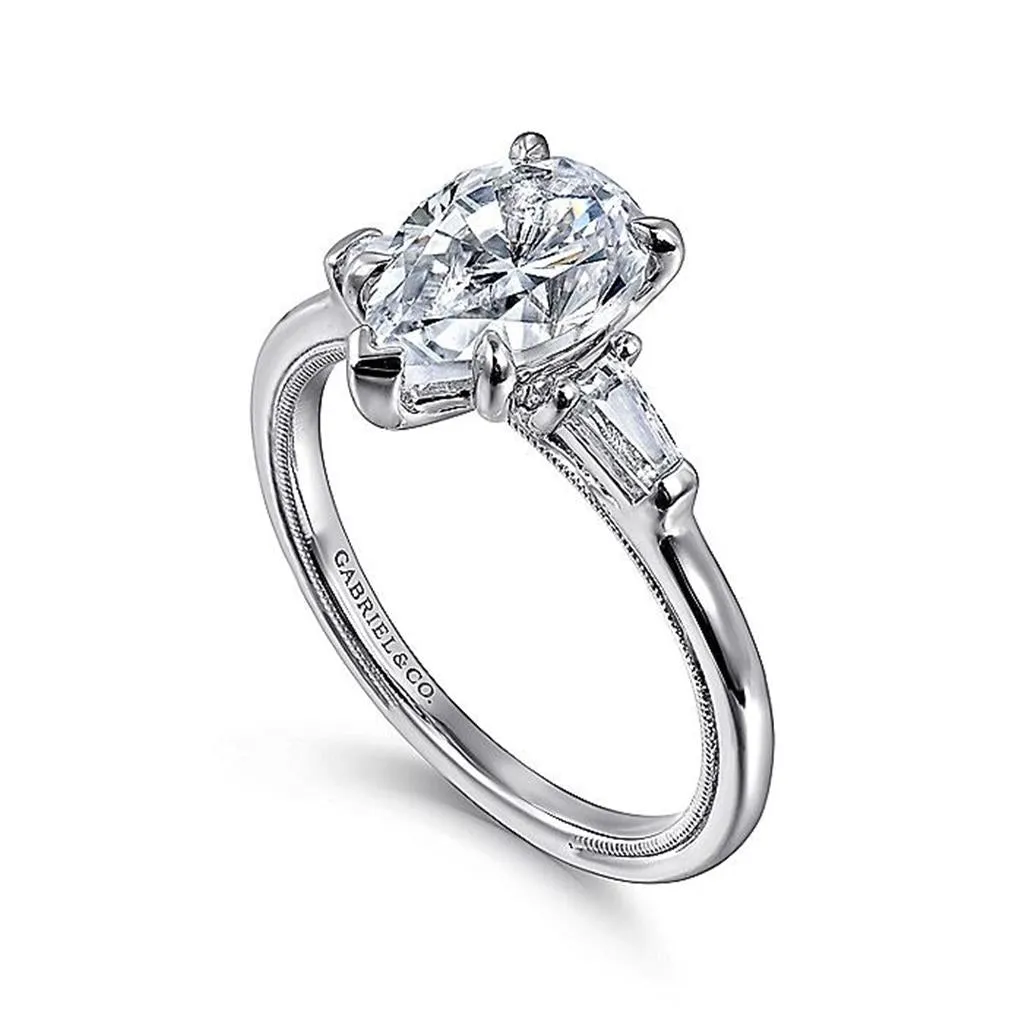 14K White Gold 'Louann' Three Stone Pear Diamond Engagement Ring