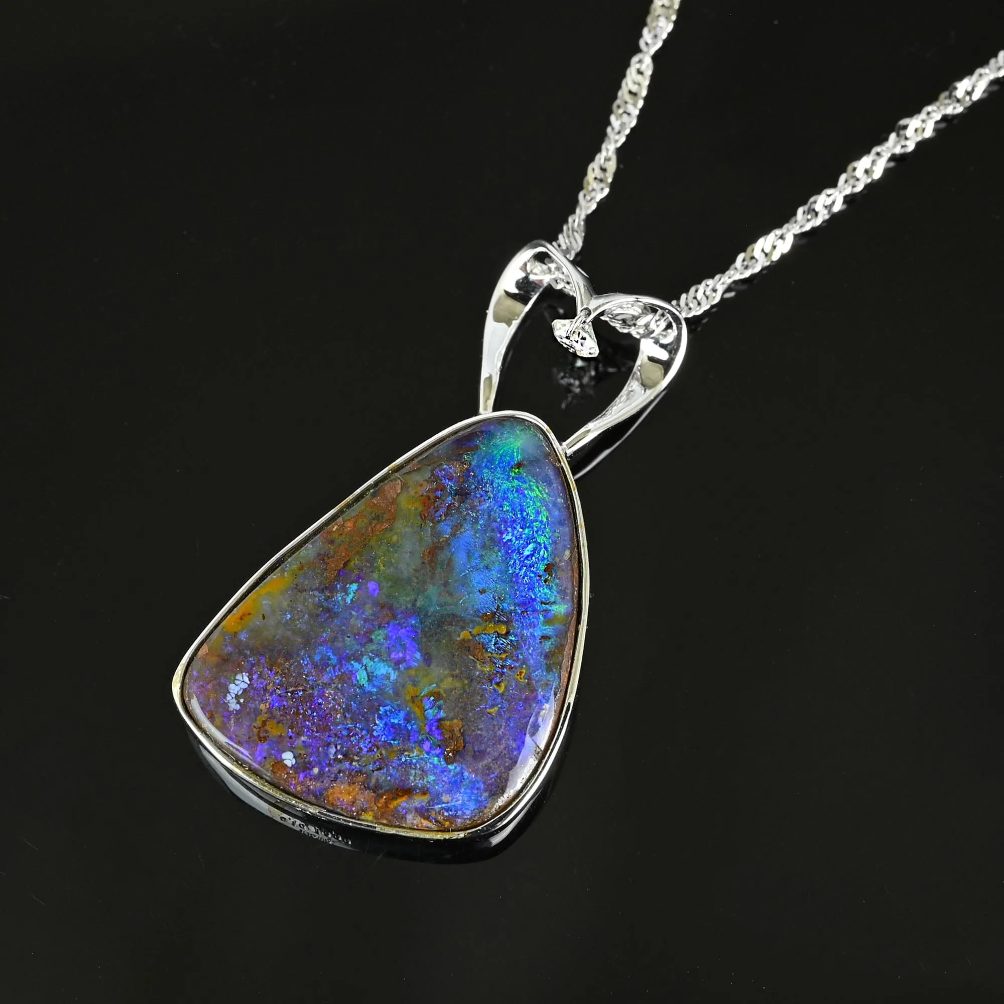 18K White Gold Diamond 13.99 CTW Boulder Opal Necklace