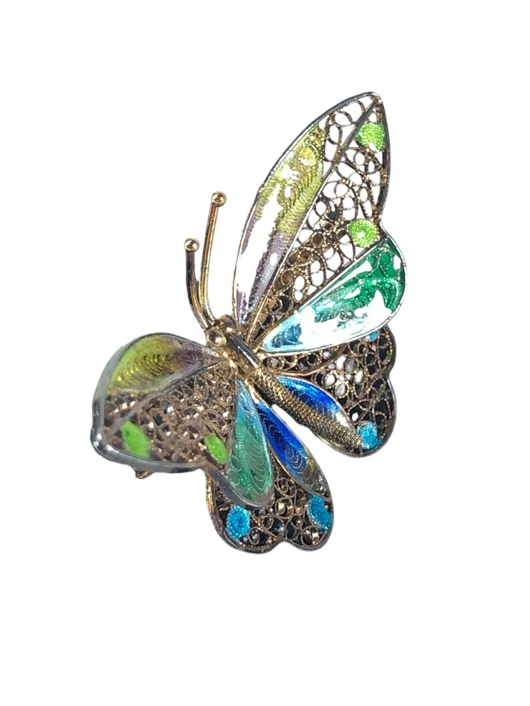 800 silver vermeil enamel butterfly pin