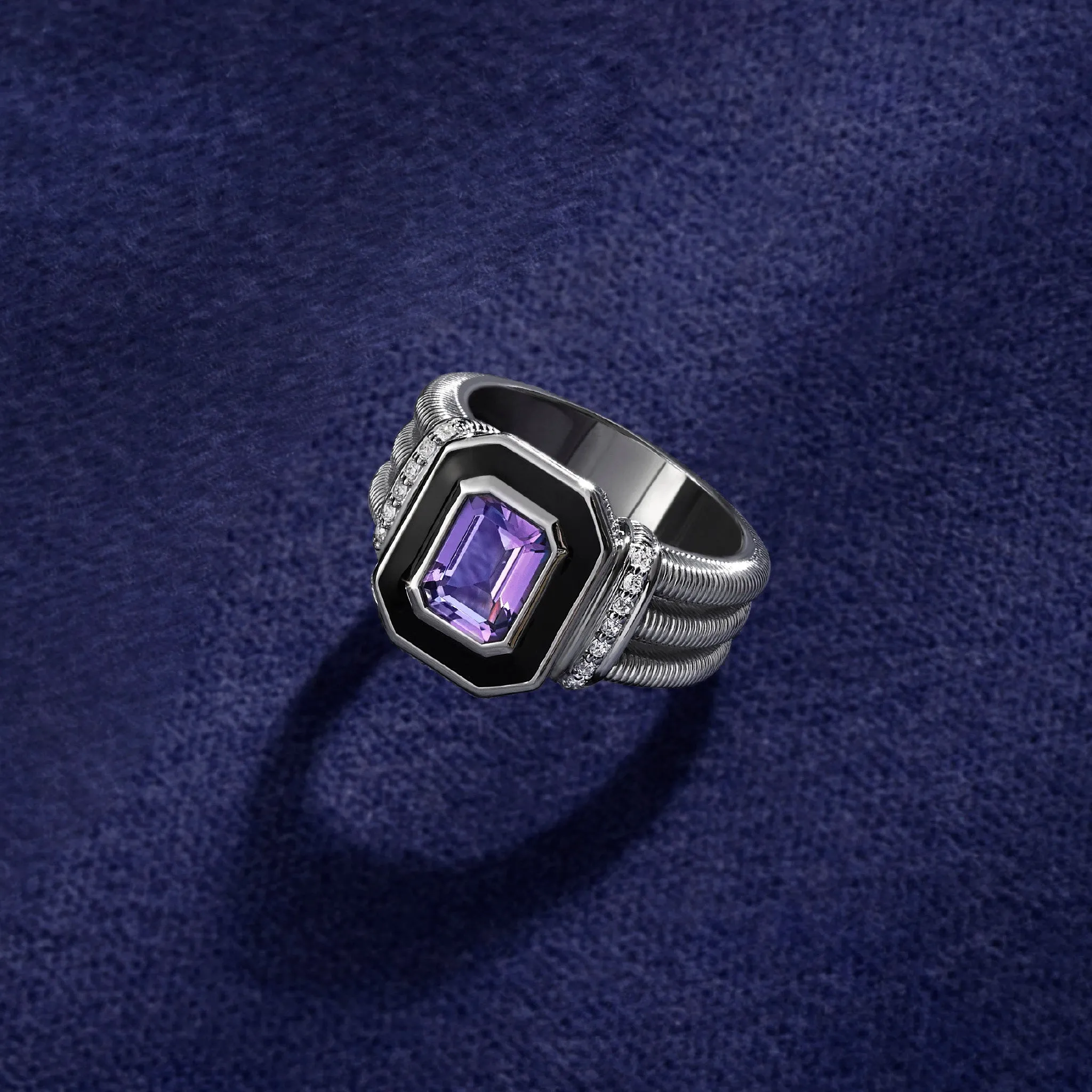 Adrienne Ring with Enamel, Amethyst and Diamonds