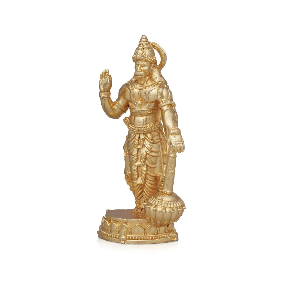 Anjaneya Statue - 2 x 0.75 Inches | Copper Idol/ Gold Polish Standing Hanuman Statue for Pooja/ 30 Gms Approx