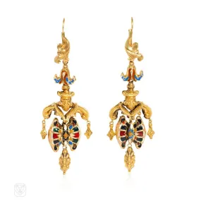 Antique enamel girandole earrings