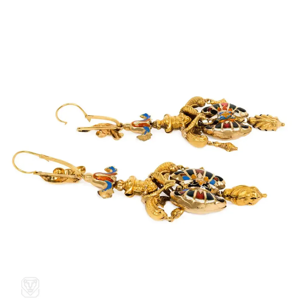 Antique enamel girandole earrings