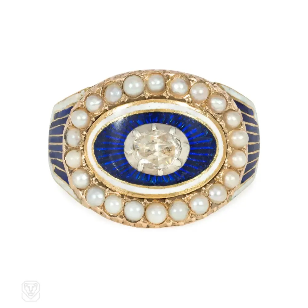 Antique Georgian enamel, pearl, and diamond ring