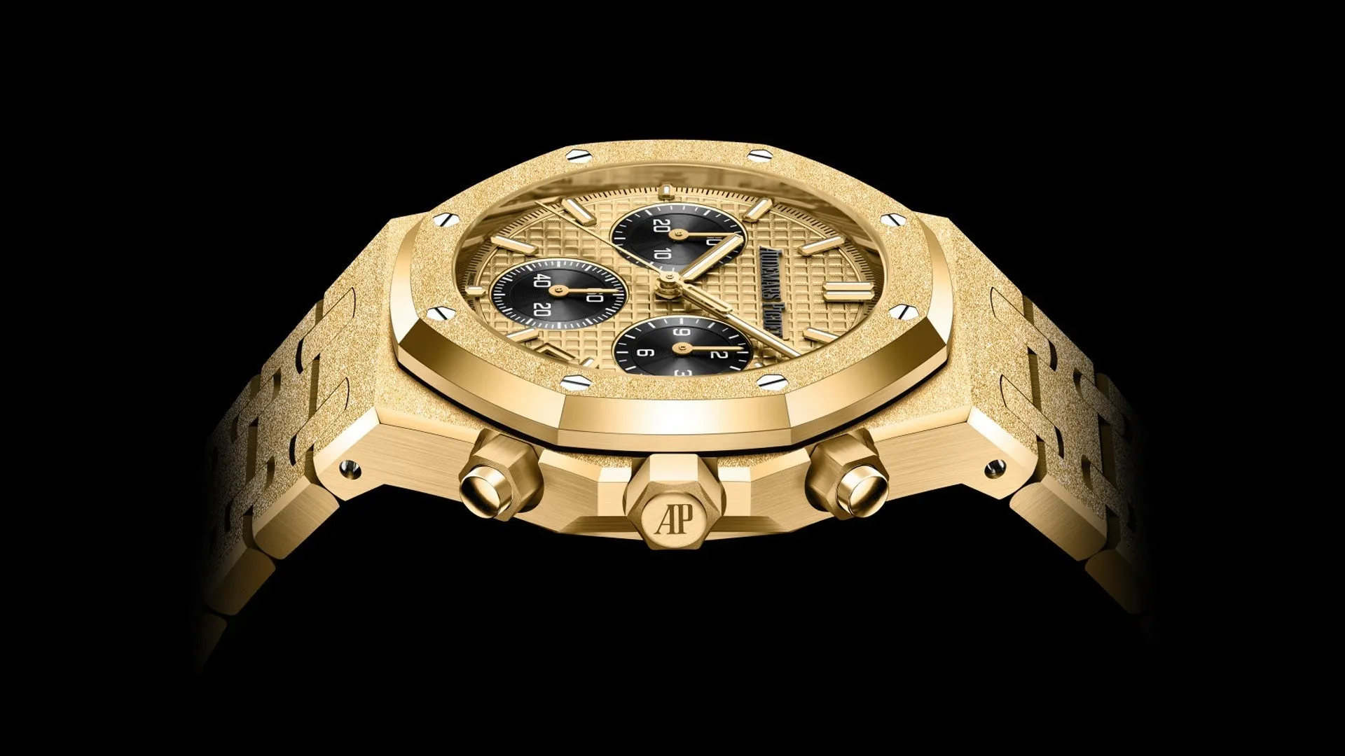 Audemars Piguet Royal Oak Chronograph Frosted Yellow Gold Black Subdials Reference # 26240BA.GG.1324BA.01