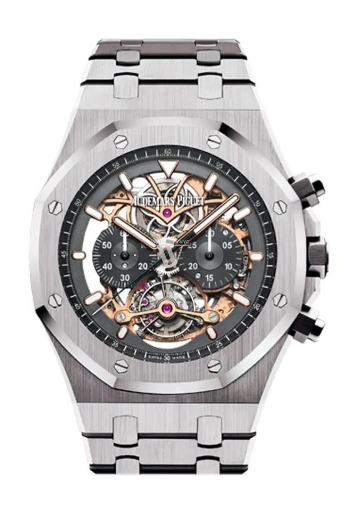 Audemars Piguet Royal Oak Tourbillon 44mm Chronograph Openworked Rhodium Dial Titanium Mens Watch 26347TI.OO.1205TI.01