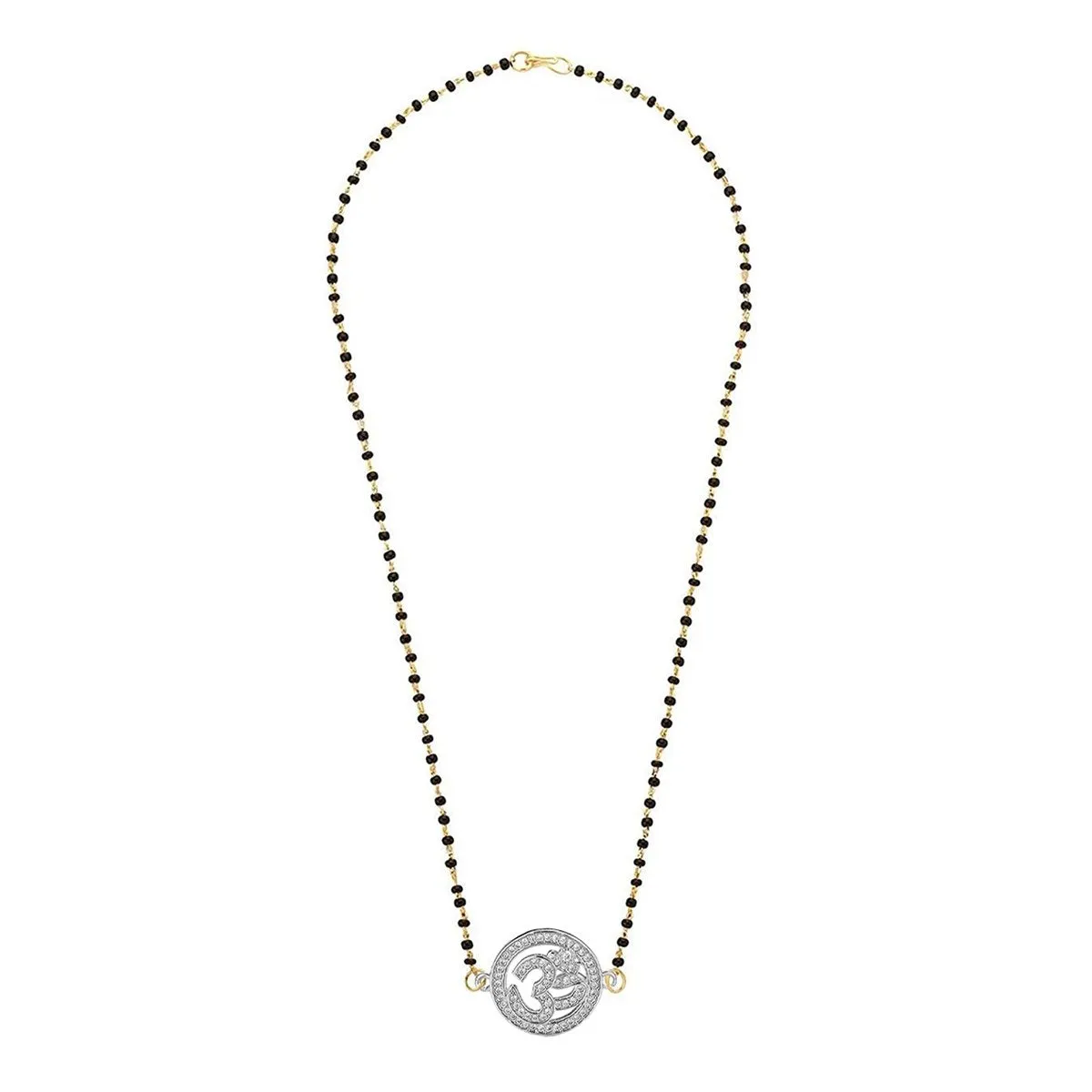 Aum Om Silver Cz Adjustable Mangalsutra Chain Necklace