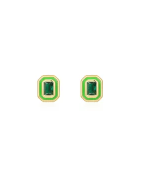 Bezel Studs- Bright Green- Gold