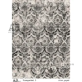 Black Damask Pattern Unexpected A4 Rice Paper