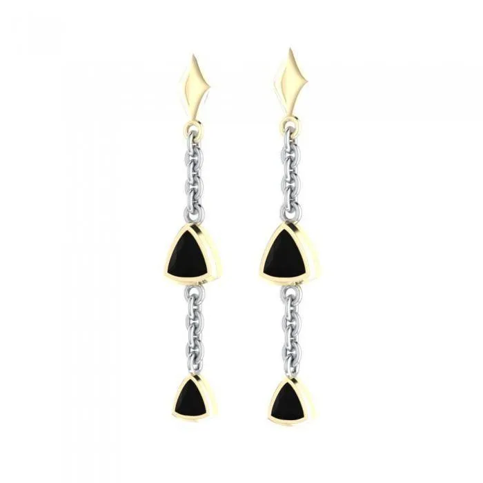 Black Magic Hanging Triangles Silver & Gold Earrings MER397