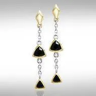 Black Magic Hanging Triangles Silver & Gold Earrings MER397