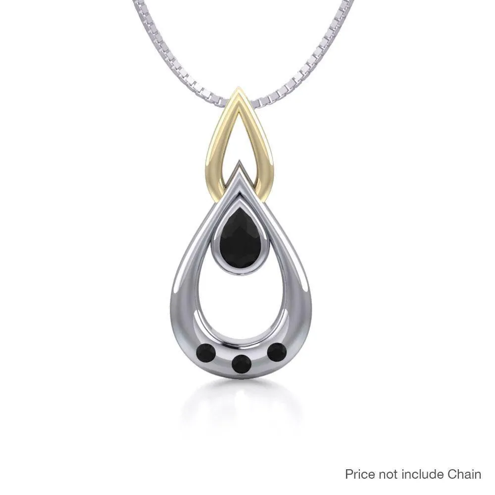 Black Magic Teardrop Silver & Gold Pendant MPD794