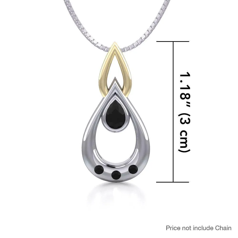 Black Magic Teardrop Silver & Gold Pendant MPD794