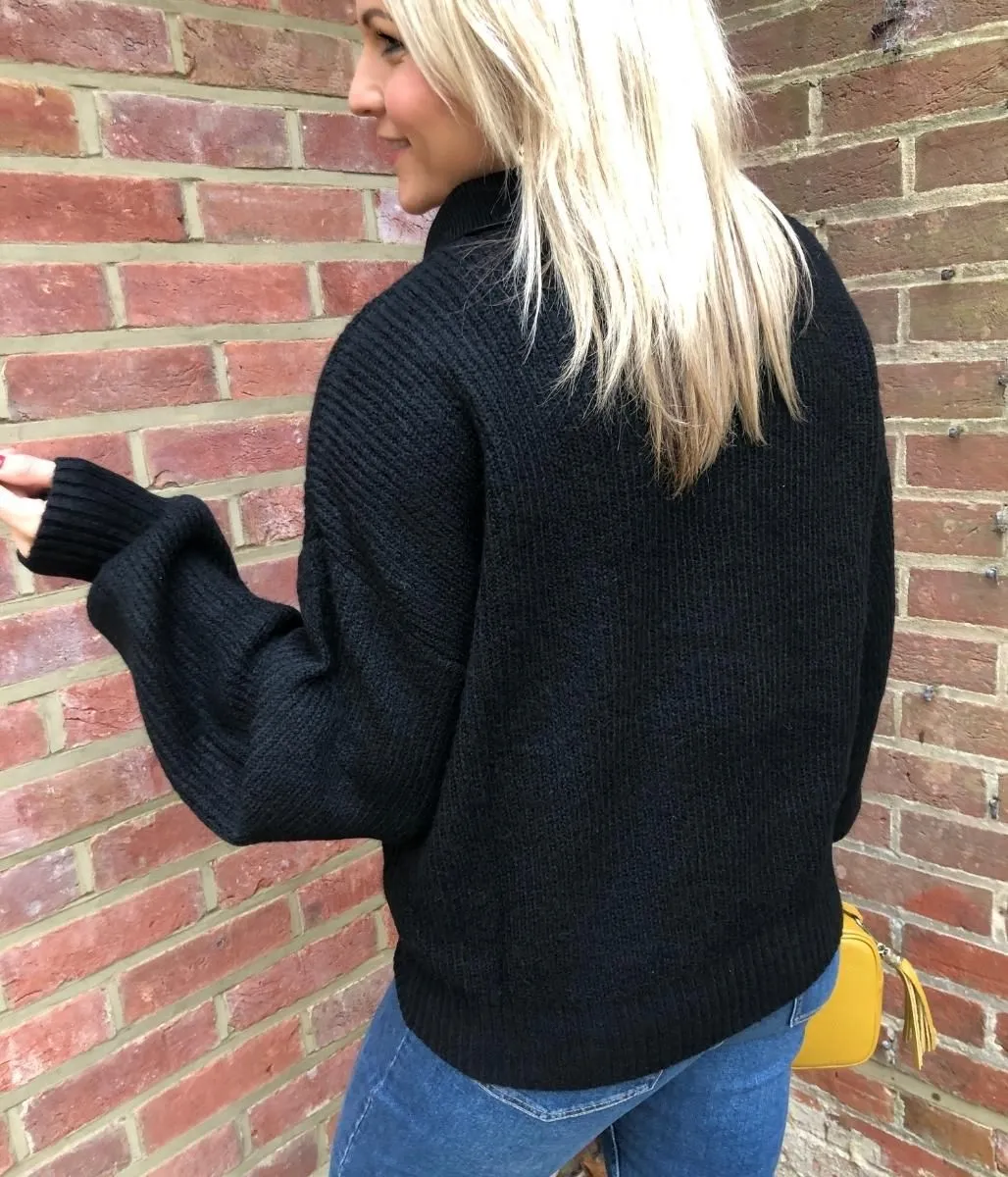 Black Notch Neck Collared Jumper