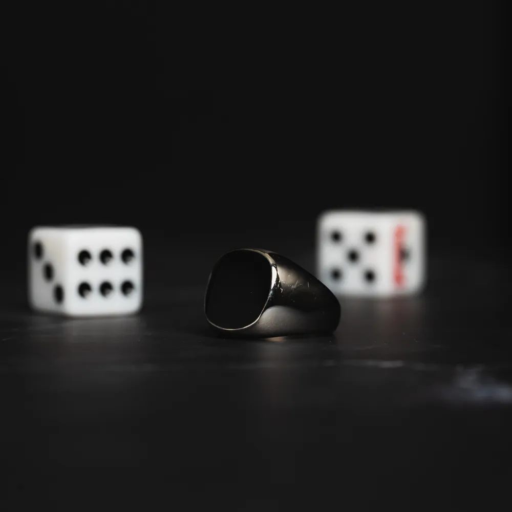 Black Polished Signet Ring - Silver