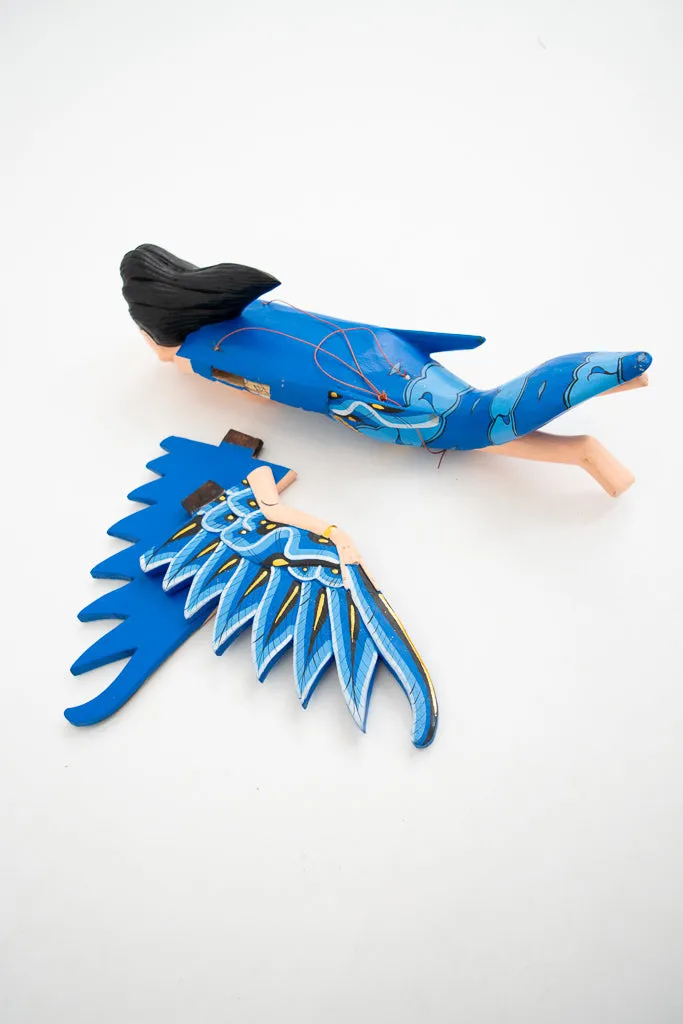 Blue Dewi Sri Goddess Flying Angle Hand Painted Sculpture