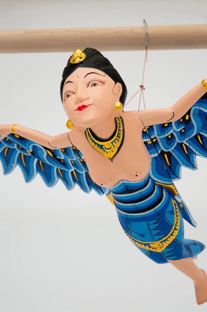 Blue Dewi Sri Goddess Flying Angle Hand Painted Sculpture