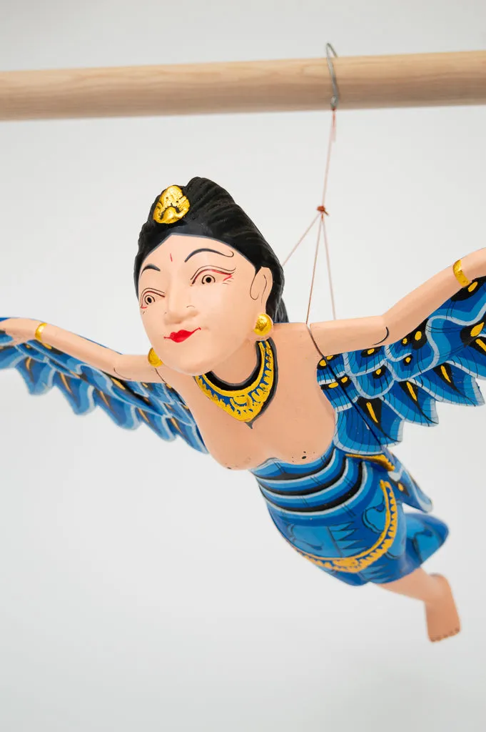 Blue Dewi Sri Goddess Flying Angle Hand Painted Sculpture