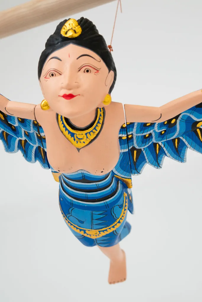 Blue Dewi Sri Goddess Flying Angle Hand Painted Sculpture