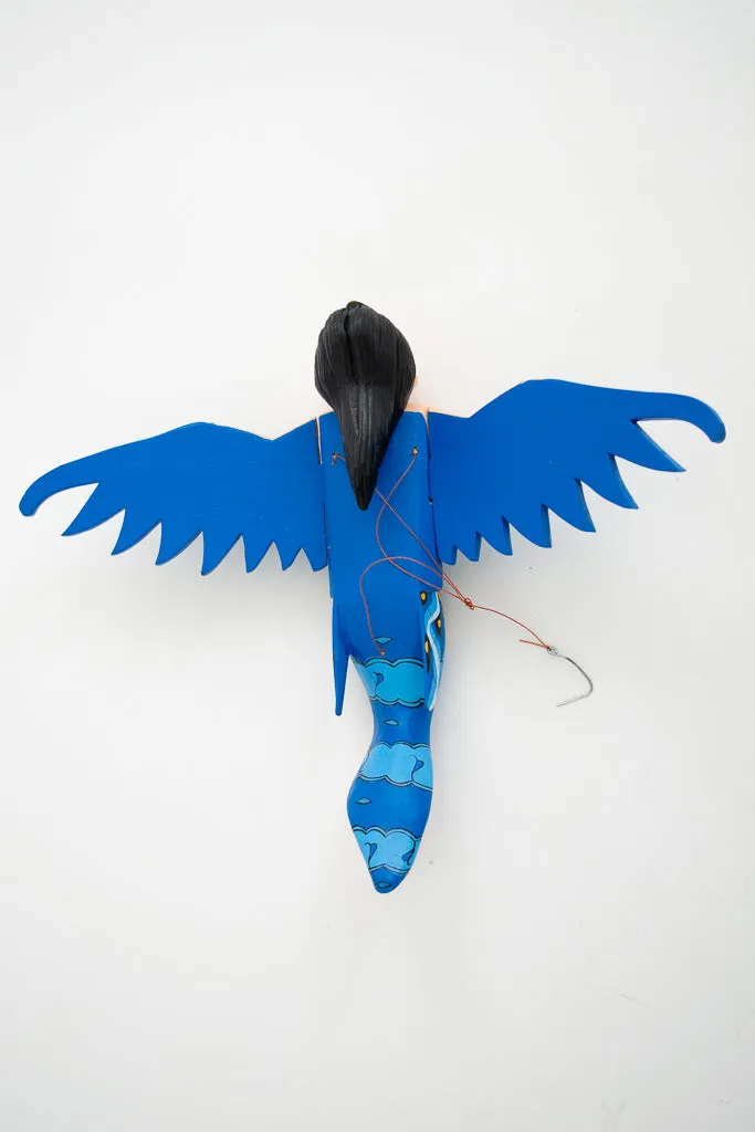 Blue Dewi Sri Goddess Flying Angle Hand Painted Sculpture