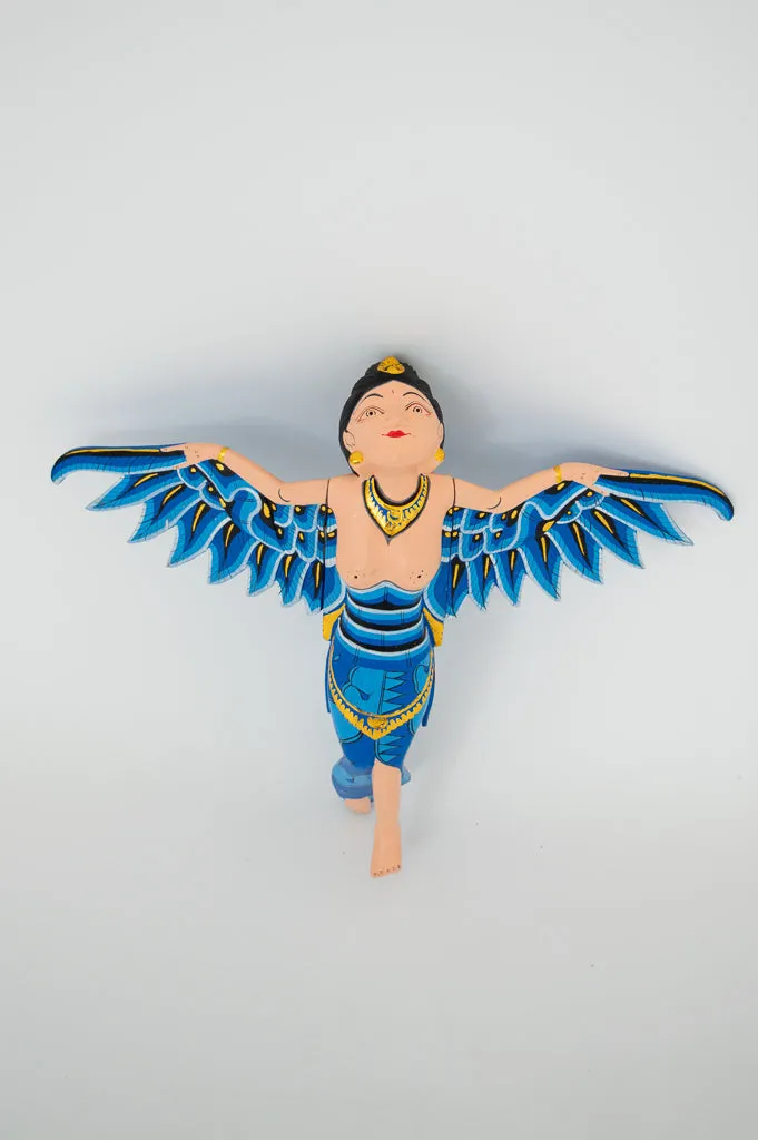 Blue Dewi Sri Goddess Flying Angle Hand Painted Sculpture