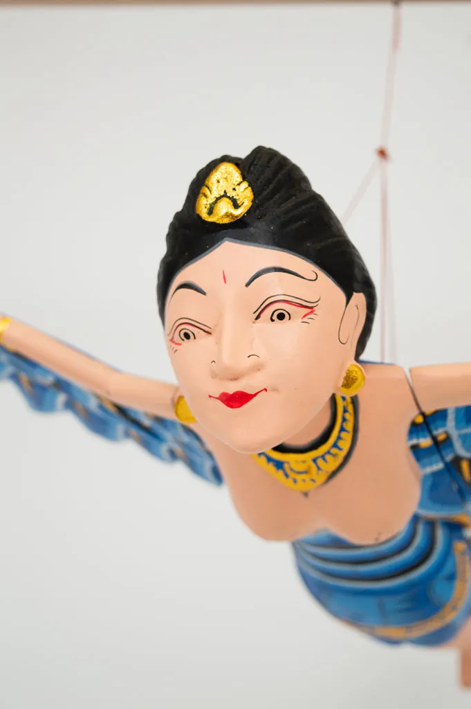 Blue Dewi Sri Goddess Flying Angle Hand Painted Sculpture