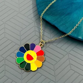 Brass With Enamel Multicolor Gold Smiley Rainbow Pendant For Women Girls