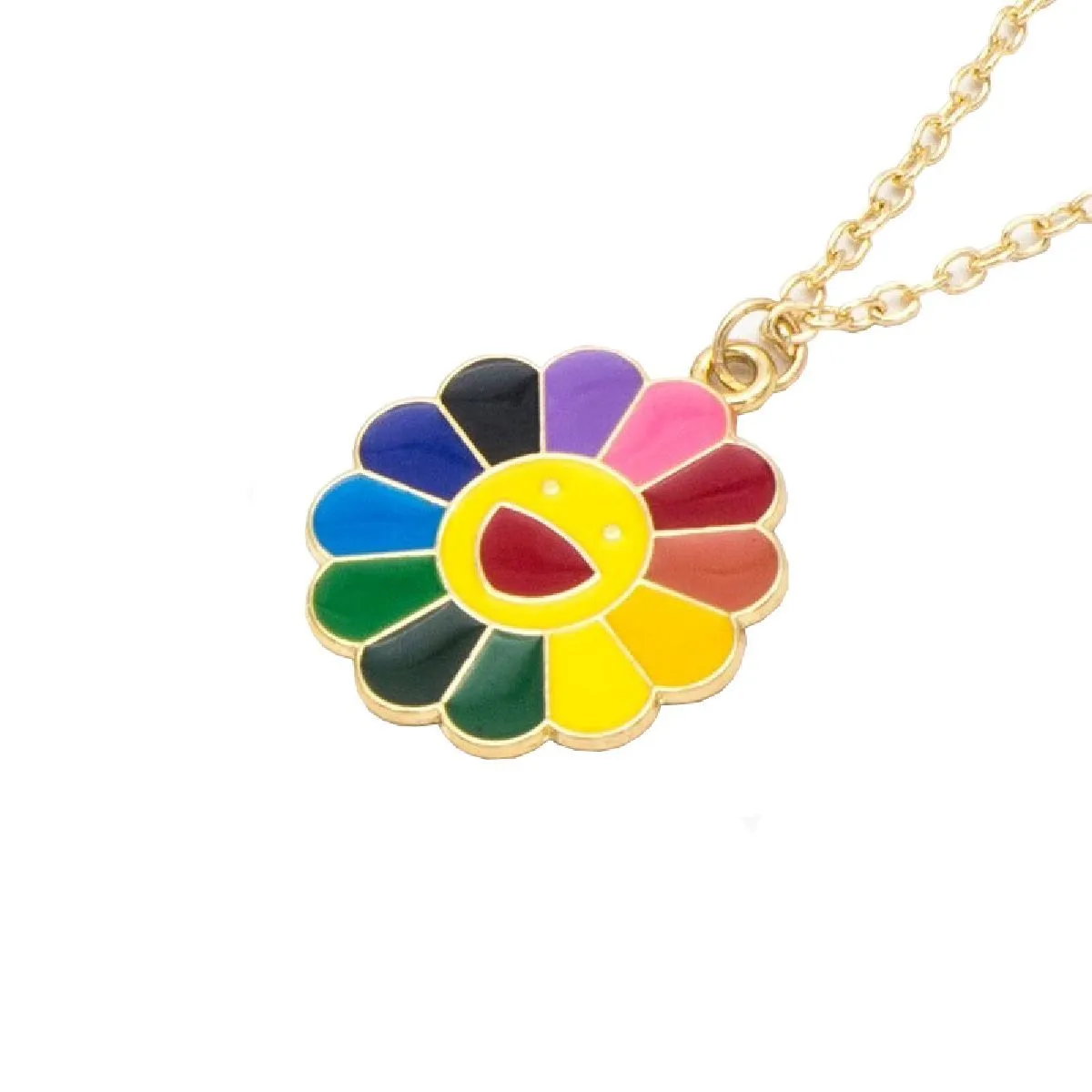 Brass With Enamel Multicolor Gold Smiley Rainbow Pendant For Women Girls