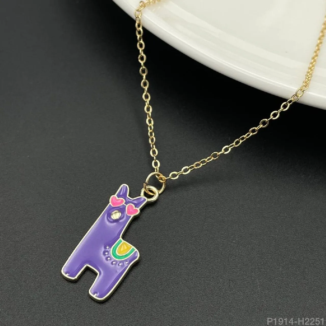 Brass With Enamel Purple Pink Yellow Gold Dinosaur Pendant For Women Girls