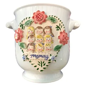 Cache Pot with Children's Faces - Pink Flowers and Heart