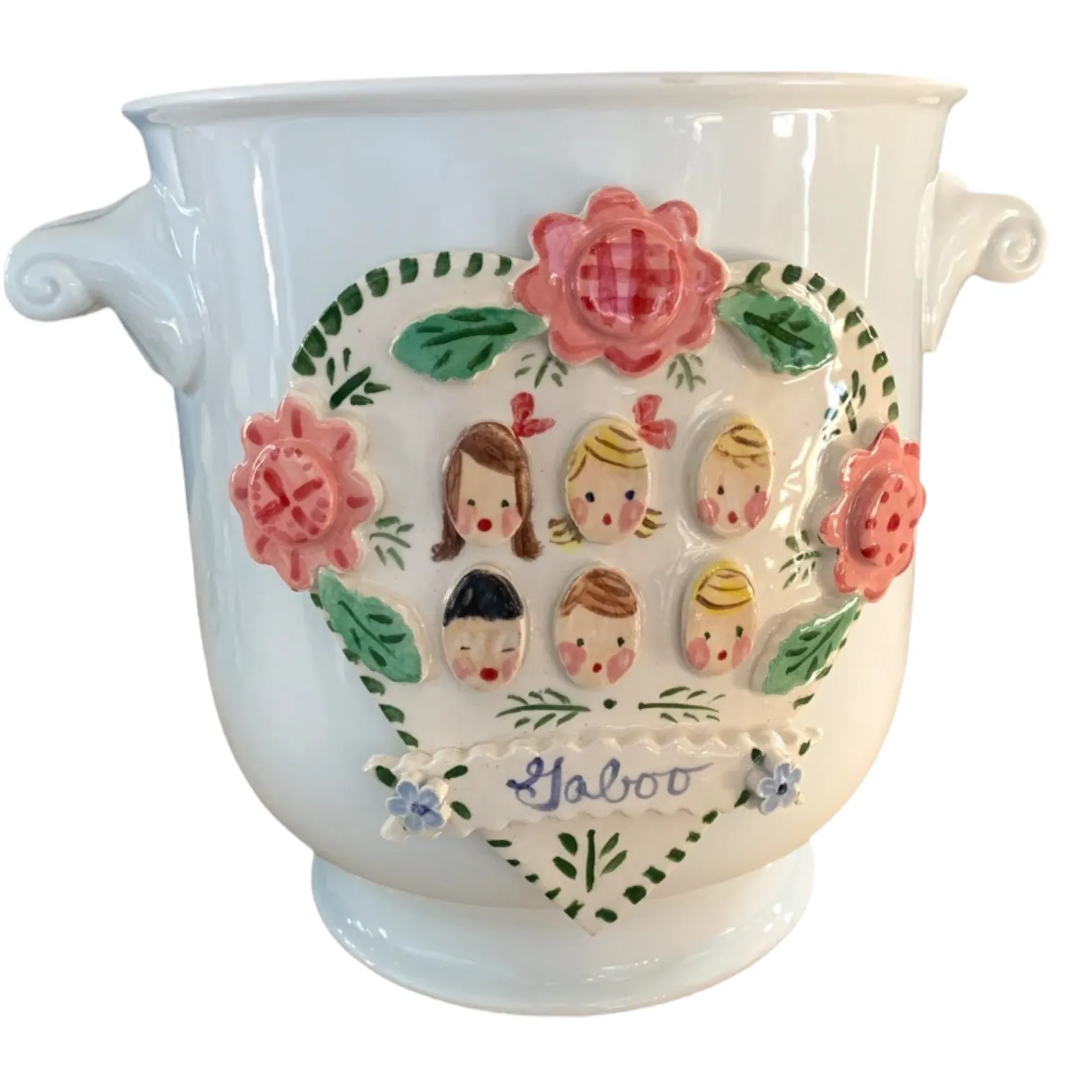 Cache Pot with Children's Faces - Primary Flowers