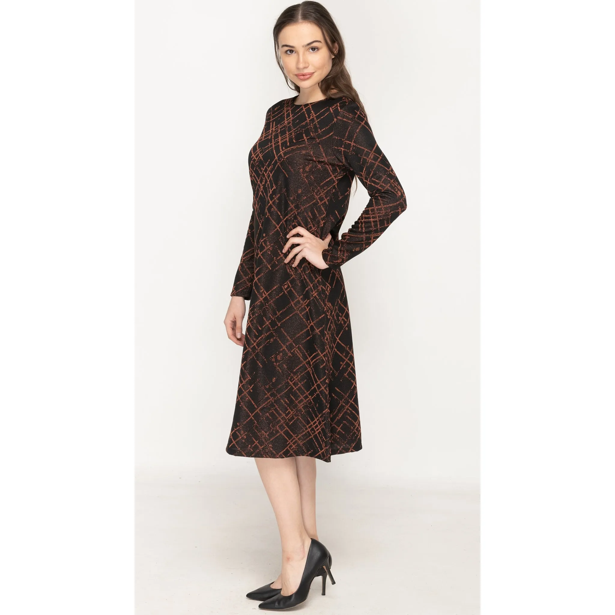 Copper Lurex Lines Penny Dress