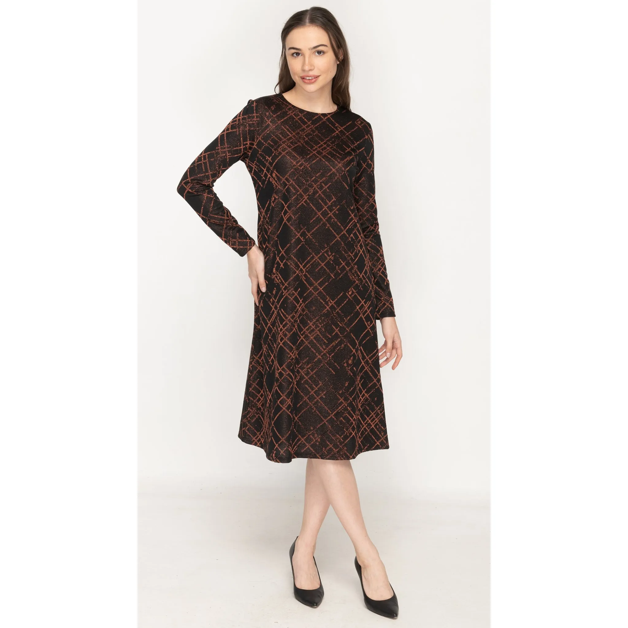 Copper Lurex Lines Penny Dress