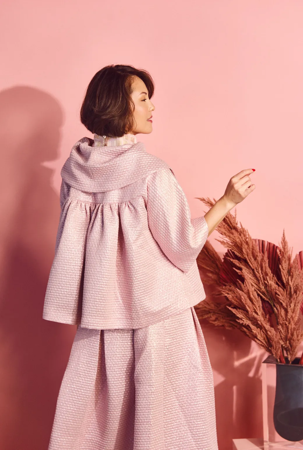 Cropped Car Coat - Pink Quilted