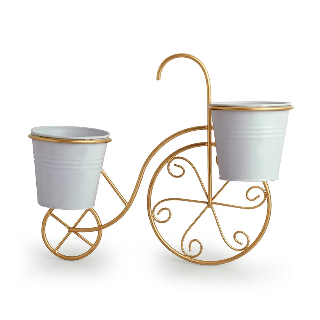 'Cycle' Wall Planter Pots In Galvanized Iron (12 Inch, Brass Finish)