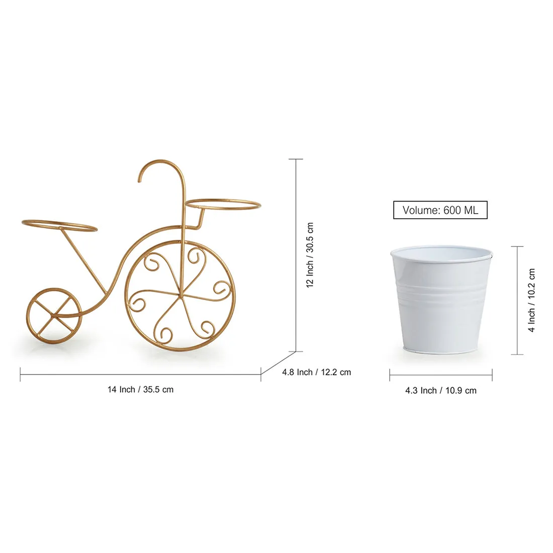 'Cycle' Wall Planter Pots In Galvanized Iron (12 Inch, Brass Finish)