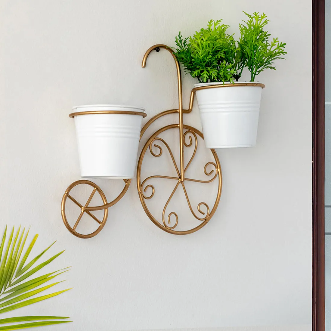 'Cycle' Wall Planter Pots In Galvanized Iron (12 Inch, Brass Finish)