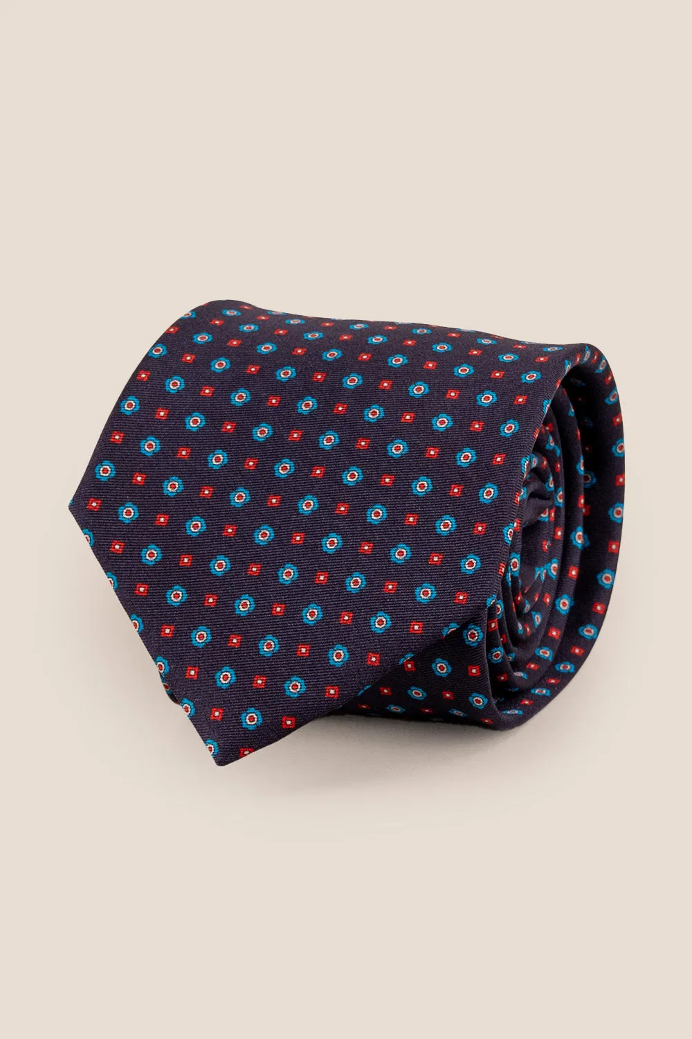 Dark Navy Geometric Pattern Silk Tie