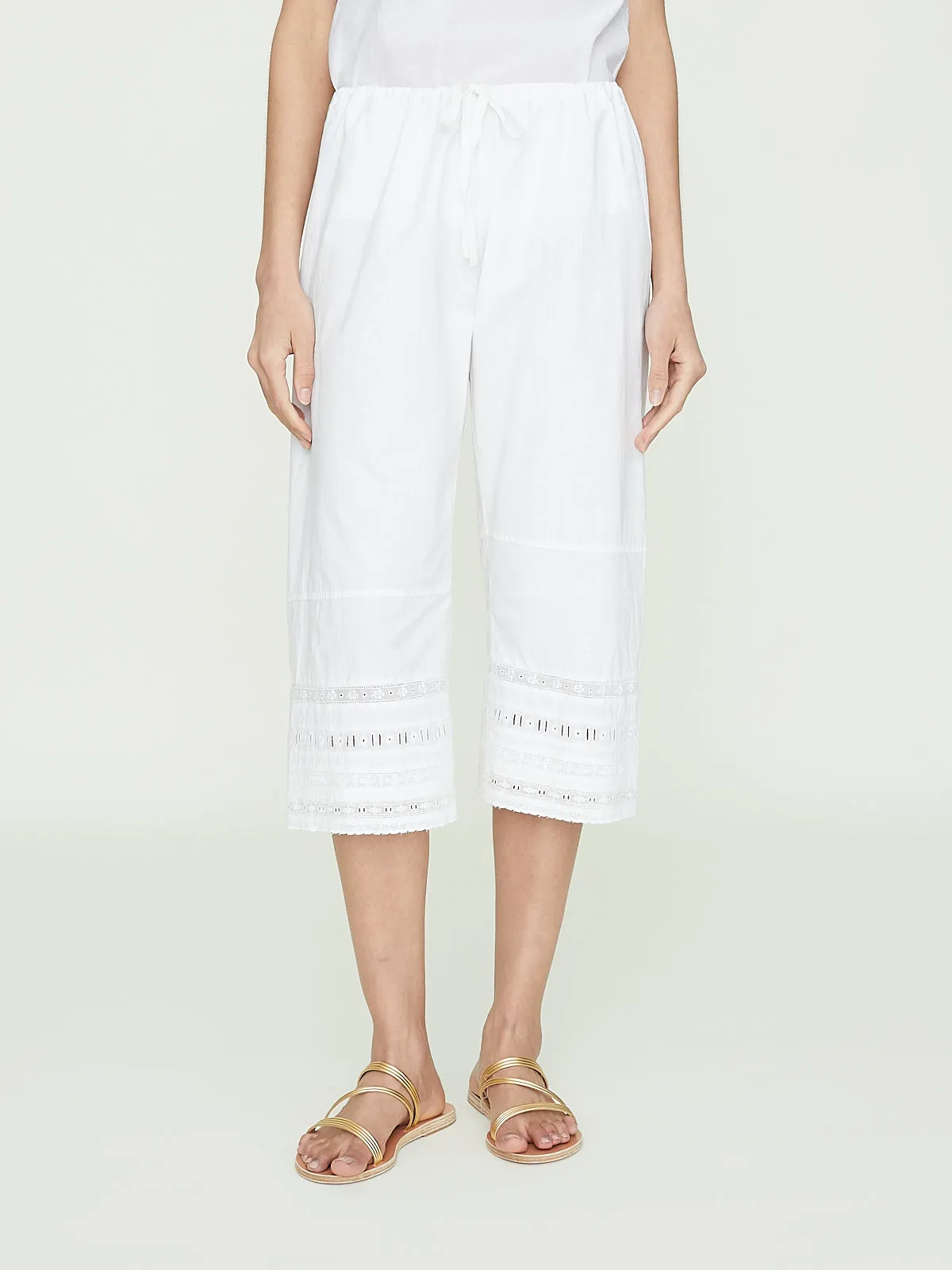 Drawstring Pants with Vintage Lace in Rice