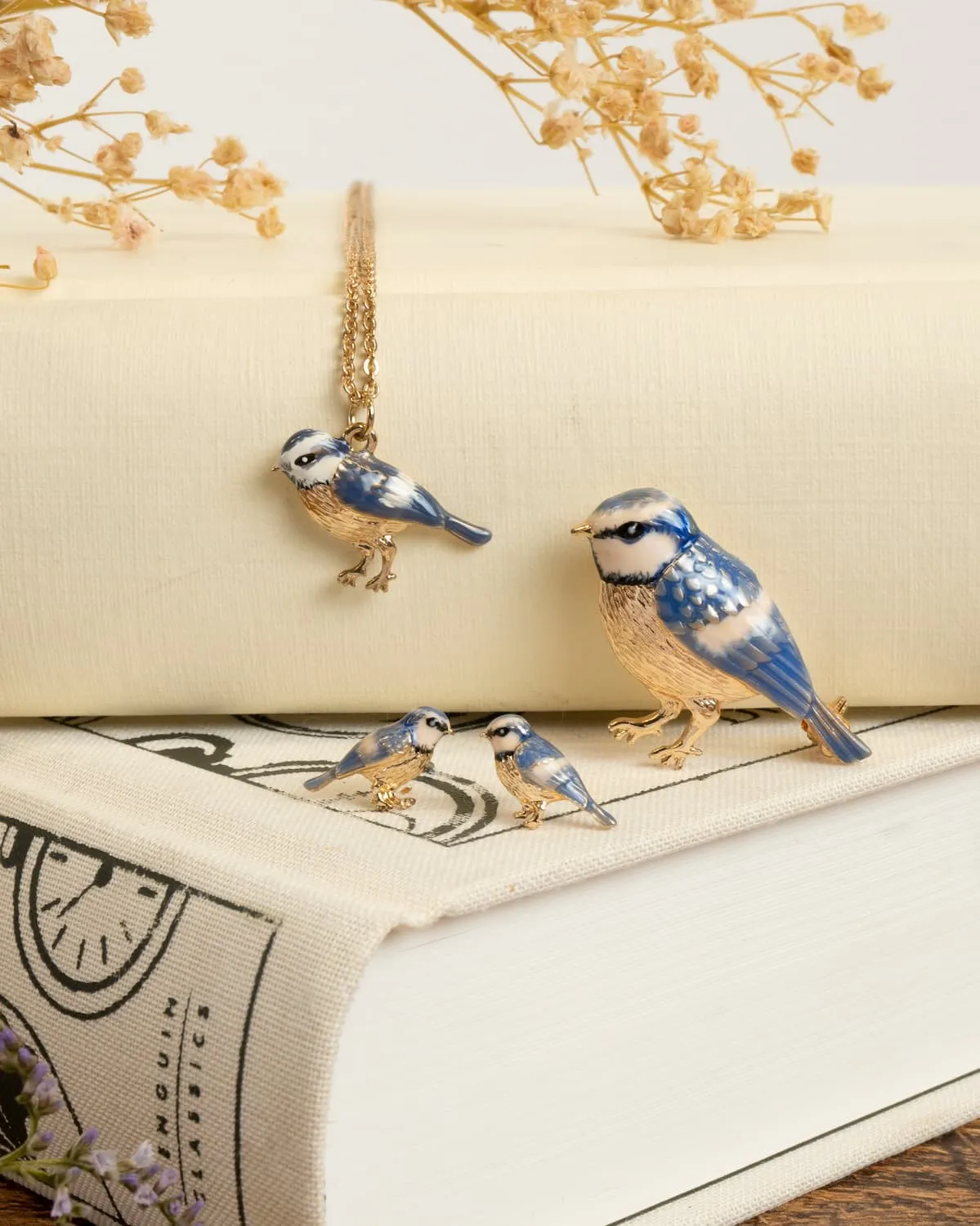 Enamel Blue Tit Stud Earrings