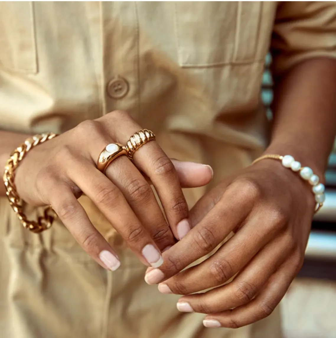 Fairley Rice Pearl Rope Bracelet Antique Gold