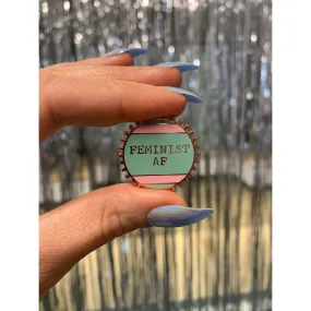 Feminist AF Pink and Green Stripes Enamel Pin on Card