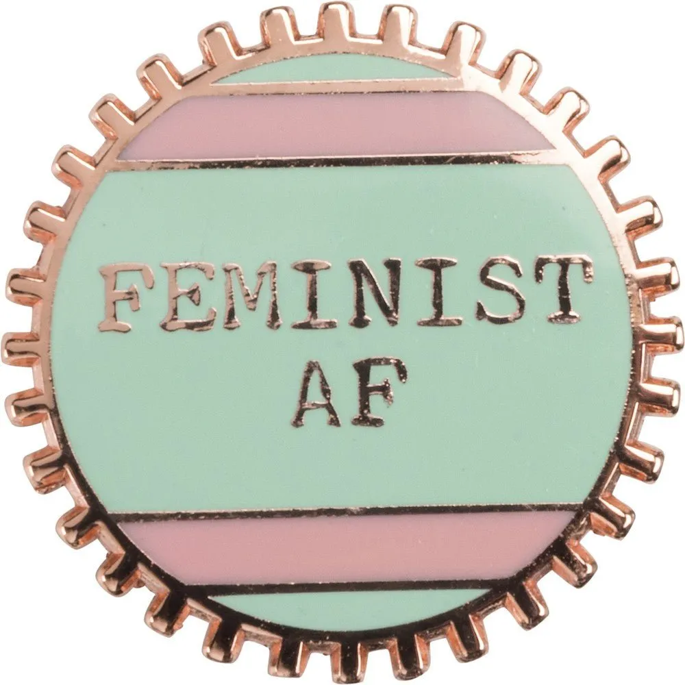 Feminist AF Pink and Green Stripes Enamel Pin on Card