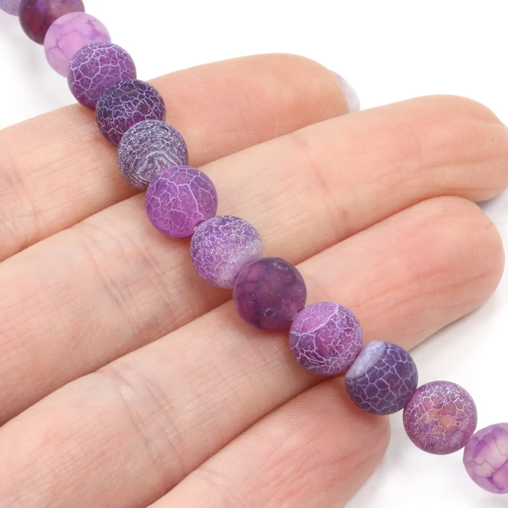 Frosted Cracked Agate Rounds 8mm Purple - 35cm Strand