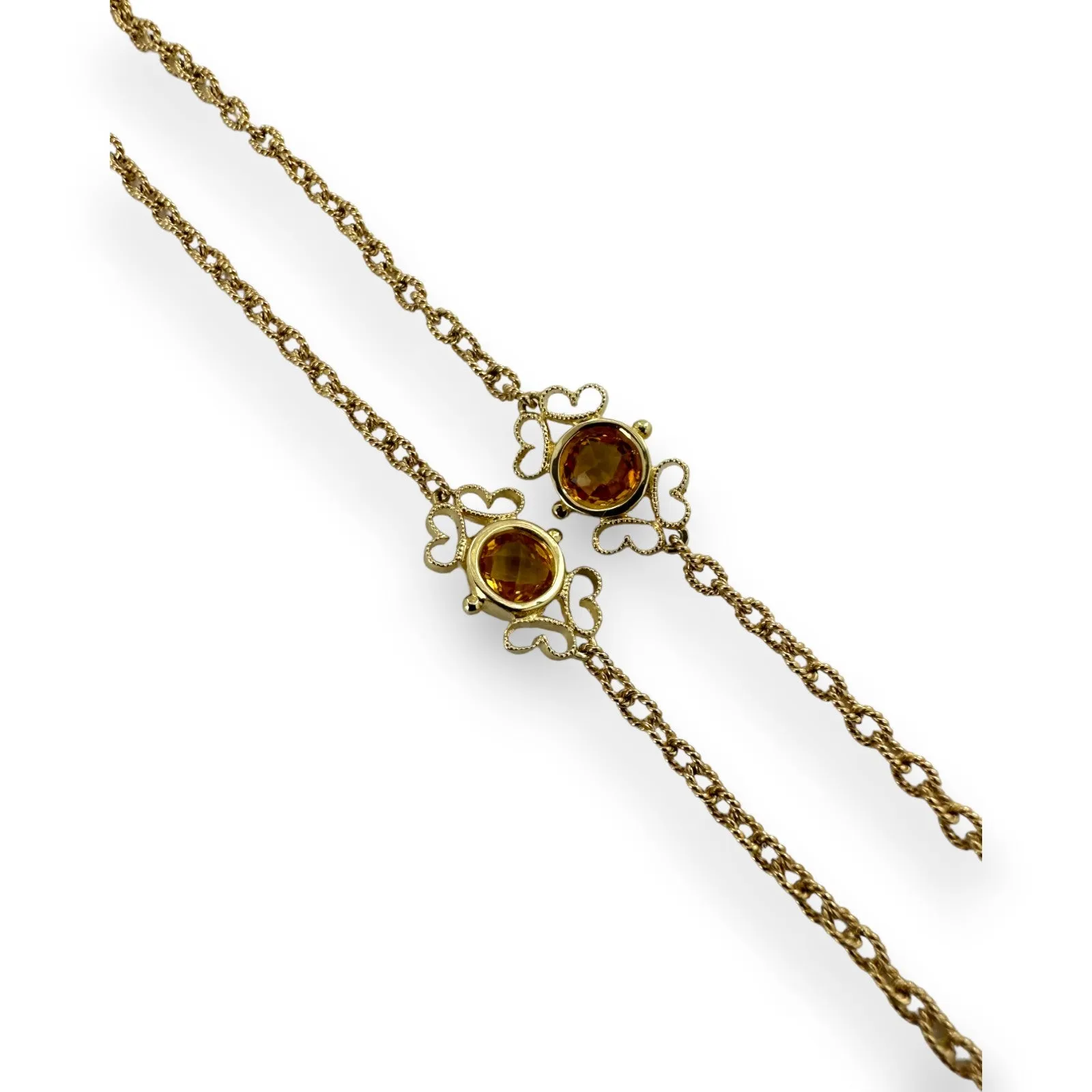 Gabriel and CO Solid 14kt Yellow Gold 12-Station Citrine Gemstone Necklace Textured Cable-Link Long 36" Chain