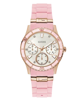 GUESS Ladies Pink Rose Gold Tone Multi-function Watch